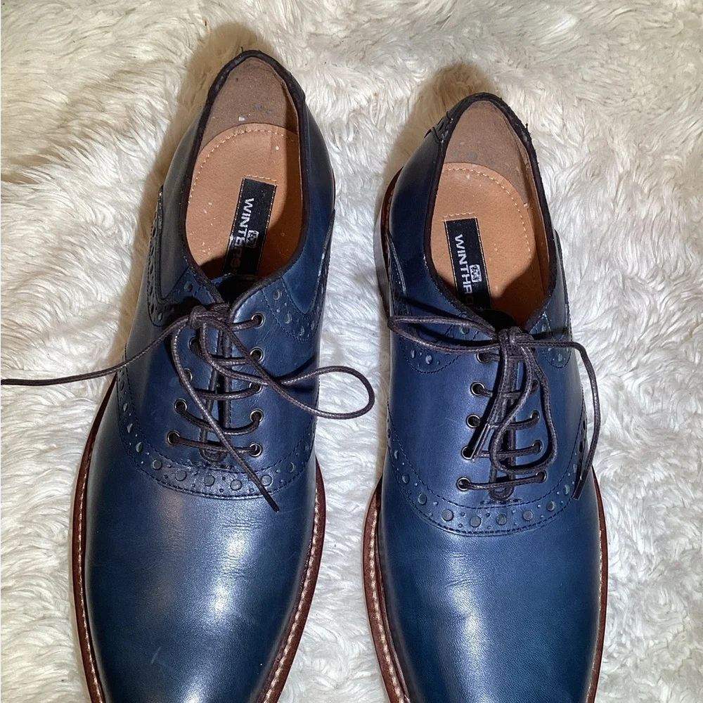 Winthrop Mens blue lace up leather shoes size 9.5